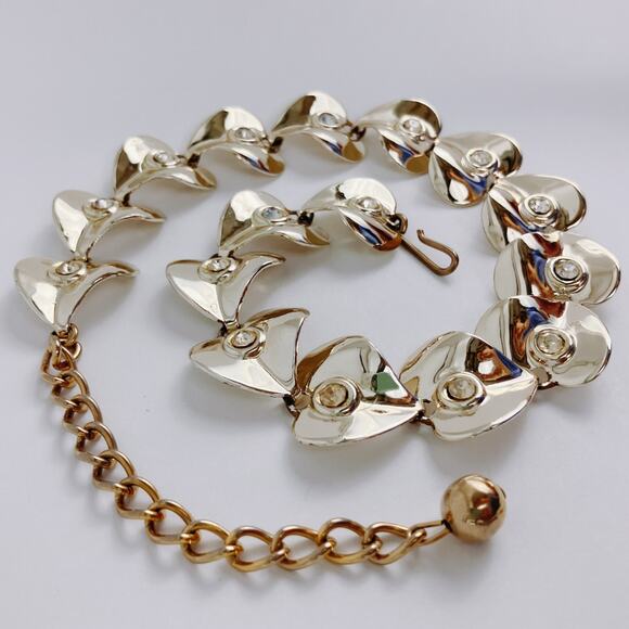 Vintage Mid Century Gold Tone Heart Rhinestone Choker Necklace 1950s - Picture 14 of 15